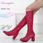 Gold Glitter 7cm Chunky Heels 1960s 70s Retro Gogo Boots Costumes Cosplay Knee High Go-Go Boots Womens Shoes Plus Size EU46