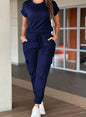 Set of workwear, short sleeved top, ankle tied pants set