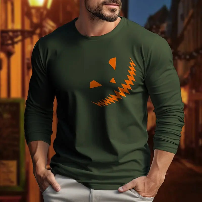 New Helloween Graphic 3D Print Autumn Men's O-Neck T-shirt Casual Long Sleeve Oversized Pullover Fashion Tops Trend Men Clothing