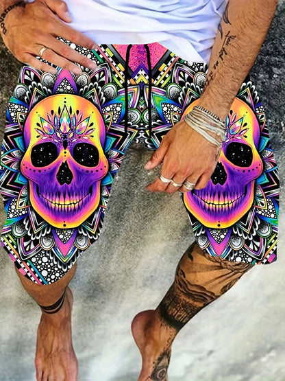 New Fashion 3D Printing Skull Print Men's Summer Cool Beach Loose Shorts Casual Polyester Fiber Plus Size Shorts S-5XL