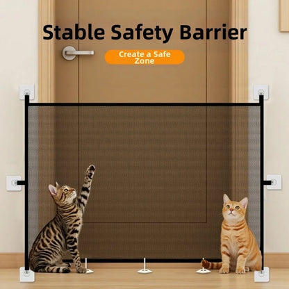 Portable Retractable Pet Barrier Fences Folding Anti-Escape Pet Safety Gate Mesh with Hooks Dog Isolation Gate Hallways