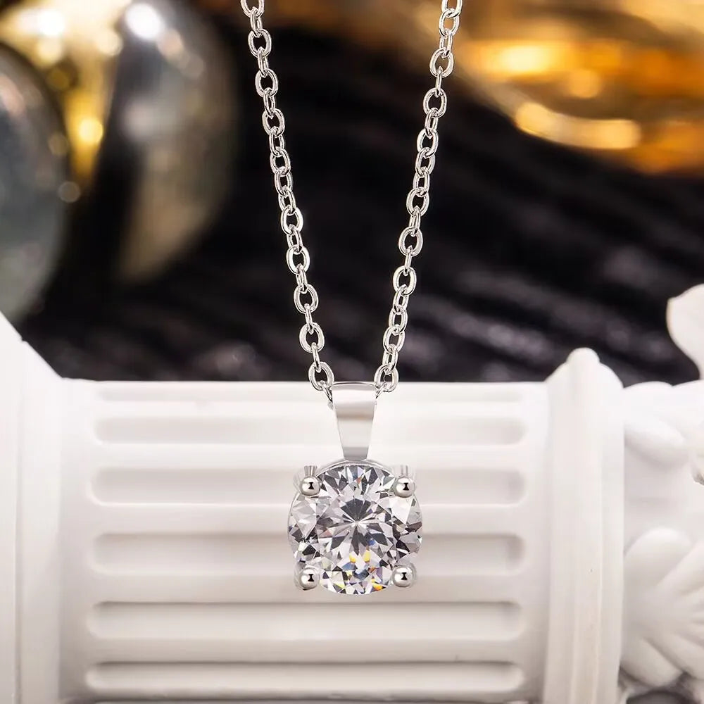 Mini Moissanite Real 925 Sterling Silver Pendant Necklace Female Clavicle Necklaces Wedding Party Jewelry