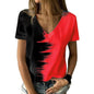 New women's V-neck T-shirt, black and white, suitable for document subscribers, 3D printing, vacation