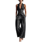Women Outfit Women Two-piece Suit Women's Summer Two-piece Set Button-down Vest Wide Leg Pants Matching Outfit Business Workwear