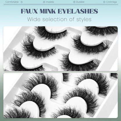 GROINNEYA Fake Lashes Fluffy Cat Eye Lashes 8D Fluffy Volume False Eyelashes D Curl Dramatic Thick Full Strip Faux Mink Lashes