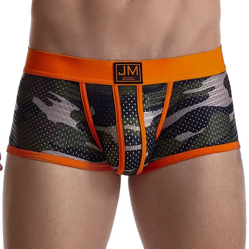 Camo Boxer Briefs Mesh Underwear Breathable for Gym/Running/Outdoor Sports Trunks Shorts Cueca Gay Male Panties Underpants