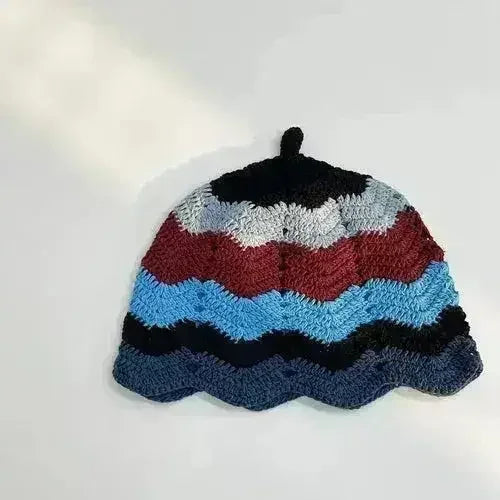 Handmade Knitted Bucket Hat - Cotton Boho Print - All-Season Stretchy Fit
