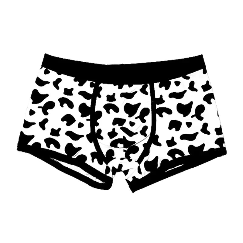Men's Sports Boxers Underwear Black Underpants Cartoon Cow Printing Ventilate Fashion Fitness Casual Comfortable L XL XXL