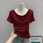 Summer Thin One Shoulder Short Sleeved T-shirt Feminine Temperament Summer Irregular Slim Fit Spicy Top Women Clothing
