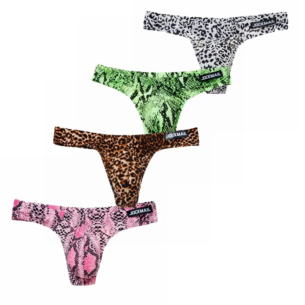 4PCS/Lot Leopard Sexy Men Bikini Brief Underwear Slip Hombre Calzoncillos Jockstrap Thong Men Briefs Pouch Cuecas Gay Underwear