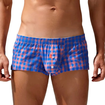 SEOBEAN Men's 100% Cotton Plaid Boxer Shorts Men Underwear Boxers Loungewear Shorts High Quality Underpants Boxershorts