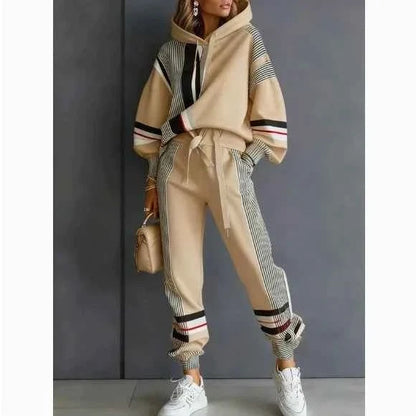 Plus Size Striped Sweatshirt & Pants Set