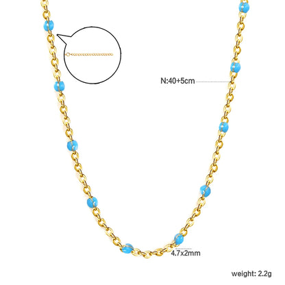 LUXUKISSKIDS Sweet Multicolor Drip-Oil Beads Necklace Women's Bohemia Stylish Clavicle Choker Simple Chain Collier Steel Jewelry