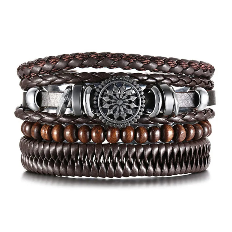 Modyle Multi-layer Gothic Leather Bracelet Set Punk Viantage Wings Charms Handwoven Bracelets for Men Jewelry Gifts