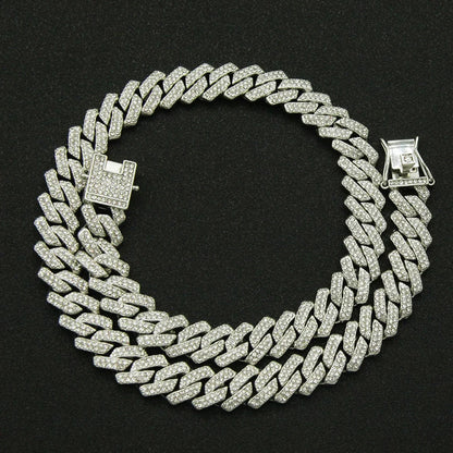 Fashion Men Cuban Link Iced Out Necklace 14MM width Rhinestones Chain Rapper CZ Cuban Chain Necklace Hip Hop Birthday Jewelry