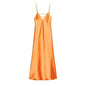Solid Color Satin Bustier Women Maxi Dress Fashion Yellow Spaghetti Strap V Neck Waist-cinching Dresses 2026 New Party Vestidos