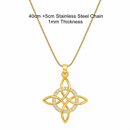 Witch Knot Pendant Necklace Stainless Steel Chain CZ Celtic 4 Elements Protection Amulet Retro Wiccan Gothic Women Men Jewelry