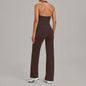 Women Halter V Neck 2Pcs Yoga Outfit Backless Crop Top High Waist Flare Pants Soft Stretch Workout Gym Pilates Casual Tracksuit