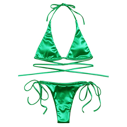 ShimmerWave: Luxe Satin Brazilian Bikini Set