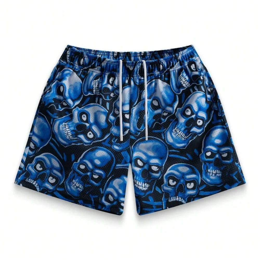 Premium 3D Printed Men's Hawaiian Shorts - Ultra Casual Skull Graphic for Summer Vacations and Sport Running