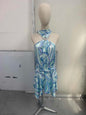 Irregular Satin Printed Sets Halter Neck Lace-up Tank Top Asymmetric Midi Skirt 2 Pieces Set 2026 Summer Casual Vacation Outfits