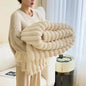 Ultra Soft Faux Rabbit Fur Throw Blanket Warm Plush Striped Blankets Conditioning Quilt Fluffy Throws for Couch Chair Sofa