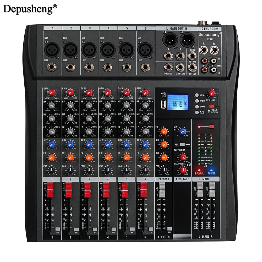 Audio Mixer 6/8/12 Channels Professional DJ Mixer LR Microphone/line