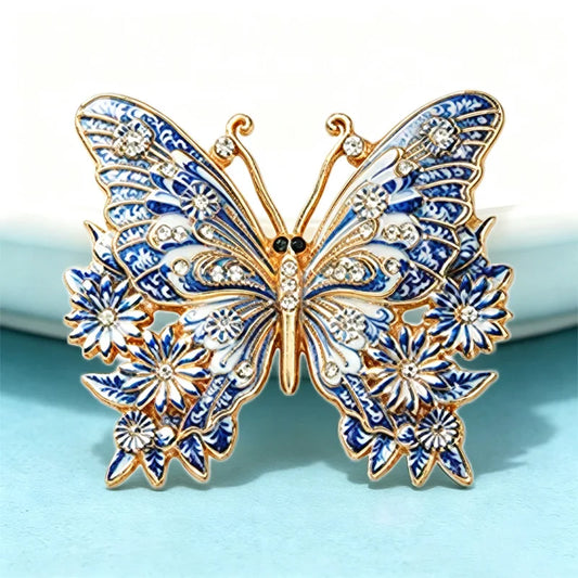 Wuli&baby Blue-and -White Porcelain Collection Animal Brooches For Women Unisex Goat Cat Butterfly Birds Party Office Brooch Pin