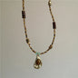 Vintage Leather Brown Stone Sun Pendant Beaded Choker Clavicle Chain Necklace For Women Unique Y2K Personalized Grunge Jewelry