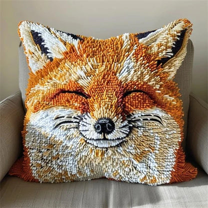 Cunning Fox Smyrna Buttons Package Latch Hook Pillow Kit Bunny Embroidery Design Plush Animal Canvas Craft for Home Decor Gifts