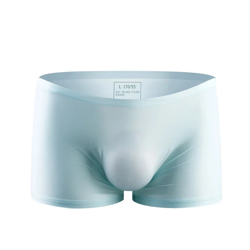 Ice silk underwear men's seamless ultra-thin transparent boxer shorts sexy one piece summer breathable youth tide four corners