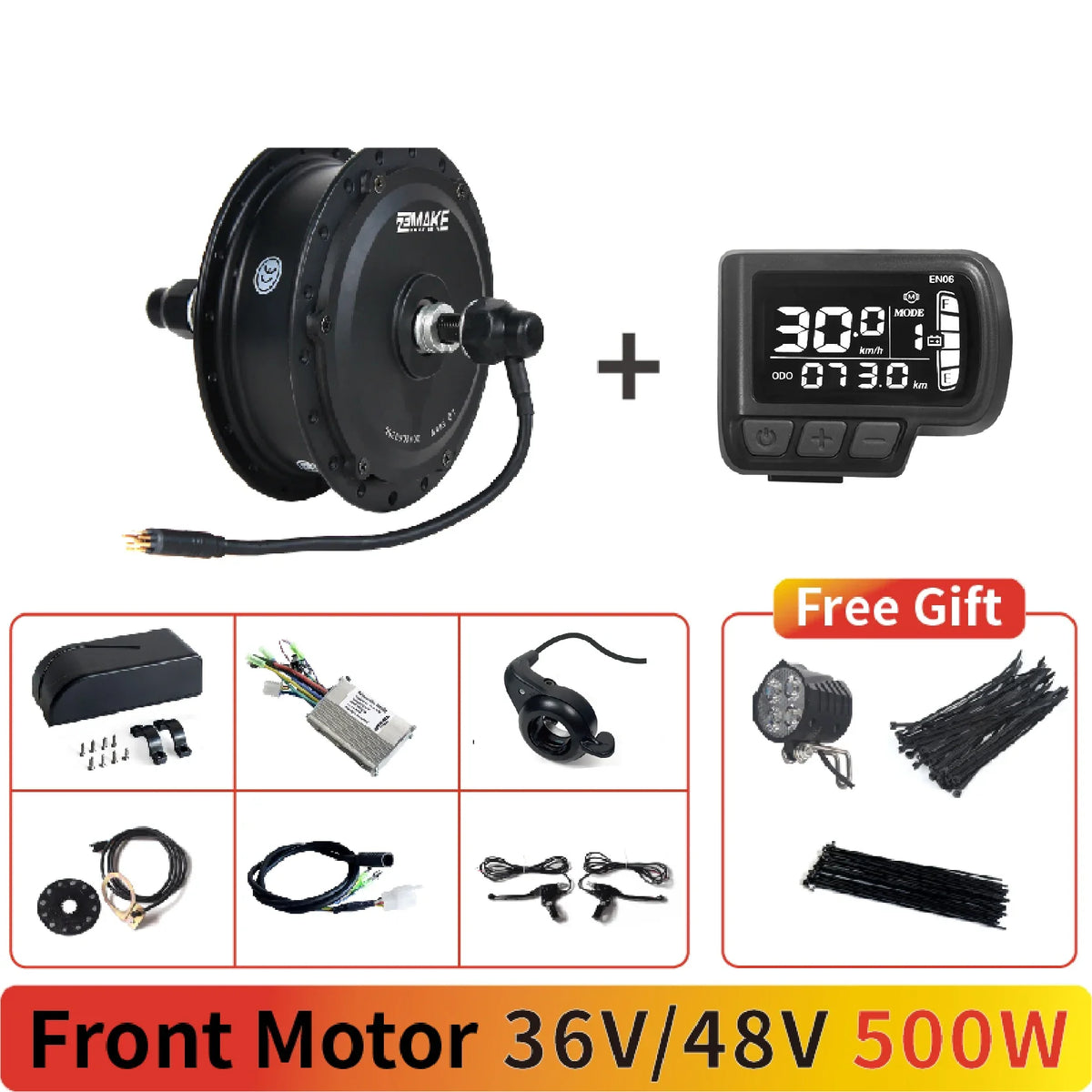 Ebike Motor Kit High Speed Brushless Gear Hub 36V 48V 350W 500W Electric Bike Conversion  Front Cassette Rear display P6 ZEMAKE