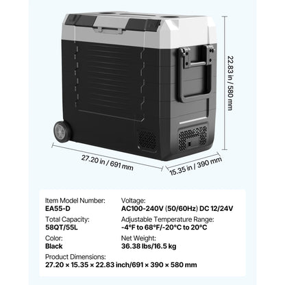 SucceBuy 35L 45L 55L Car Refrigerator Compressor Electric Cooler, -4°F to 68°F Truck Refrigerator with APP Control Wheels & Dual