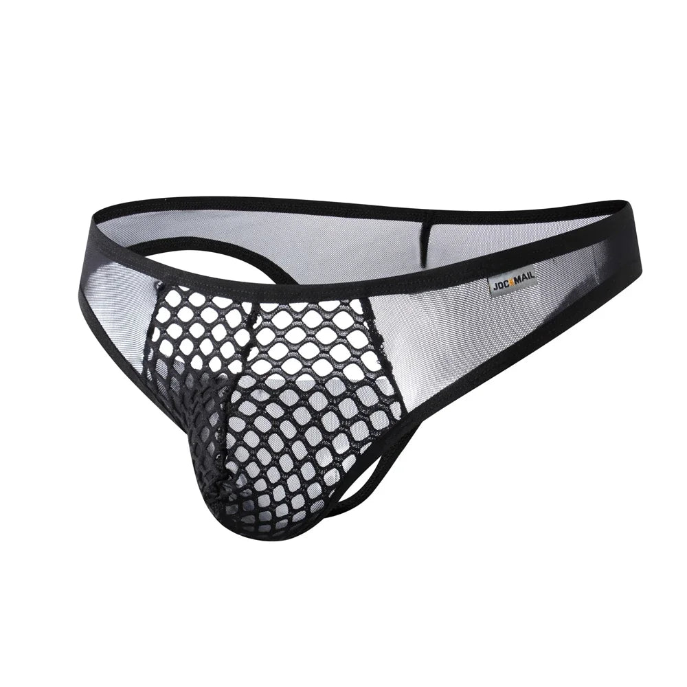 Mens Slip Bikini Jockstrap Briefs Mens Panties Sexy Fishnets Hole Transparent Mesh Ice Silk Men Underwear Sissy Men Underpants