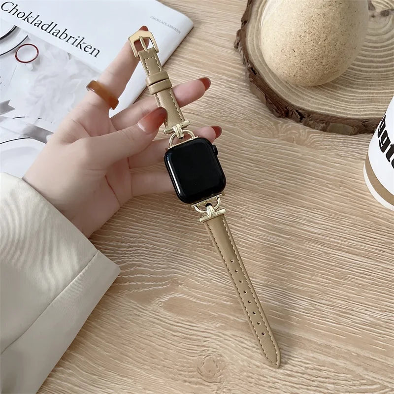 Apple Watch Slim Leather Band with Decorative Connectors