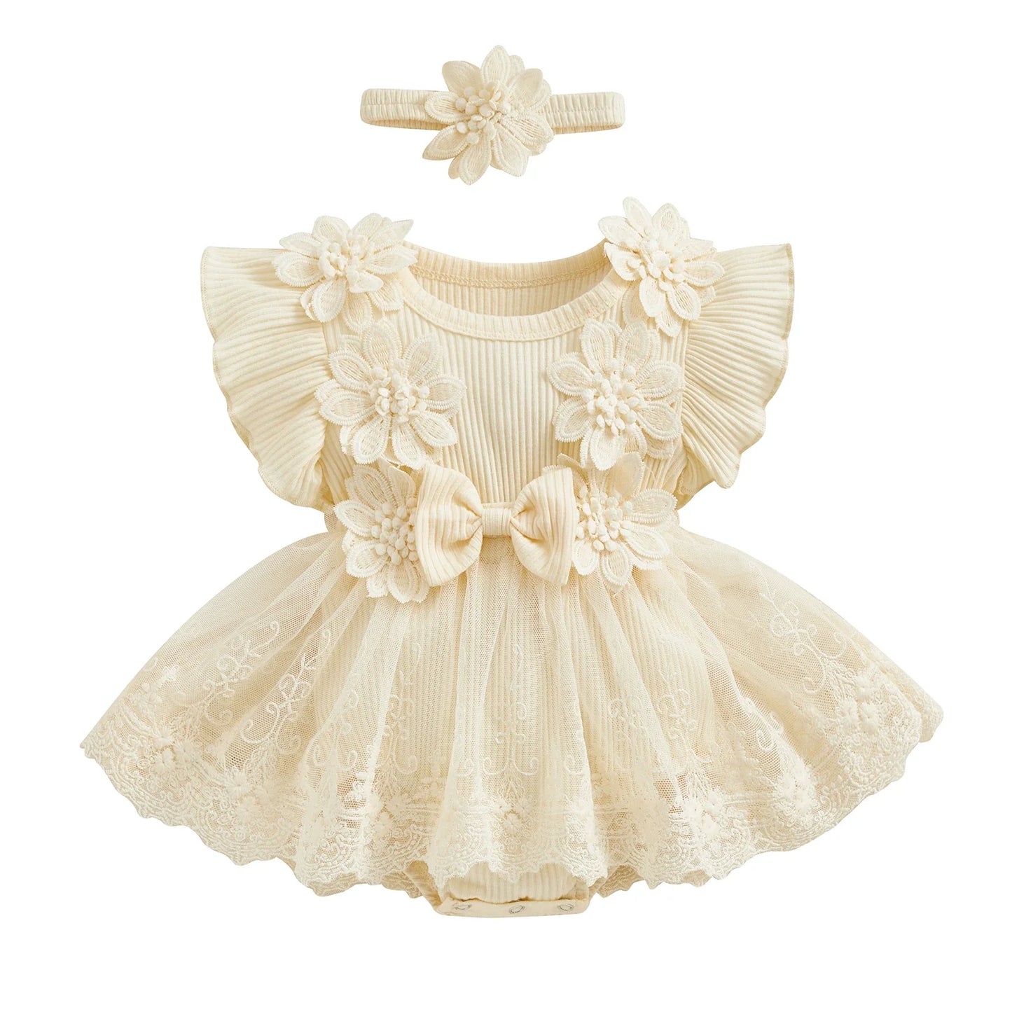 3D Flower Summer Baby Girls Romper Princess Mesh Newborn Clothes Lace