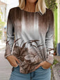 2024 women's fashion tops long sleeve round neck pullover casual long sleeve tshirt new 3d printed striped gradient floral print