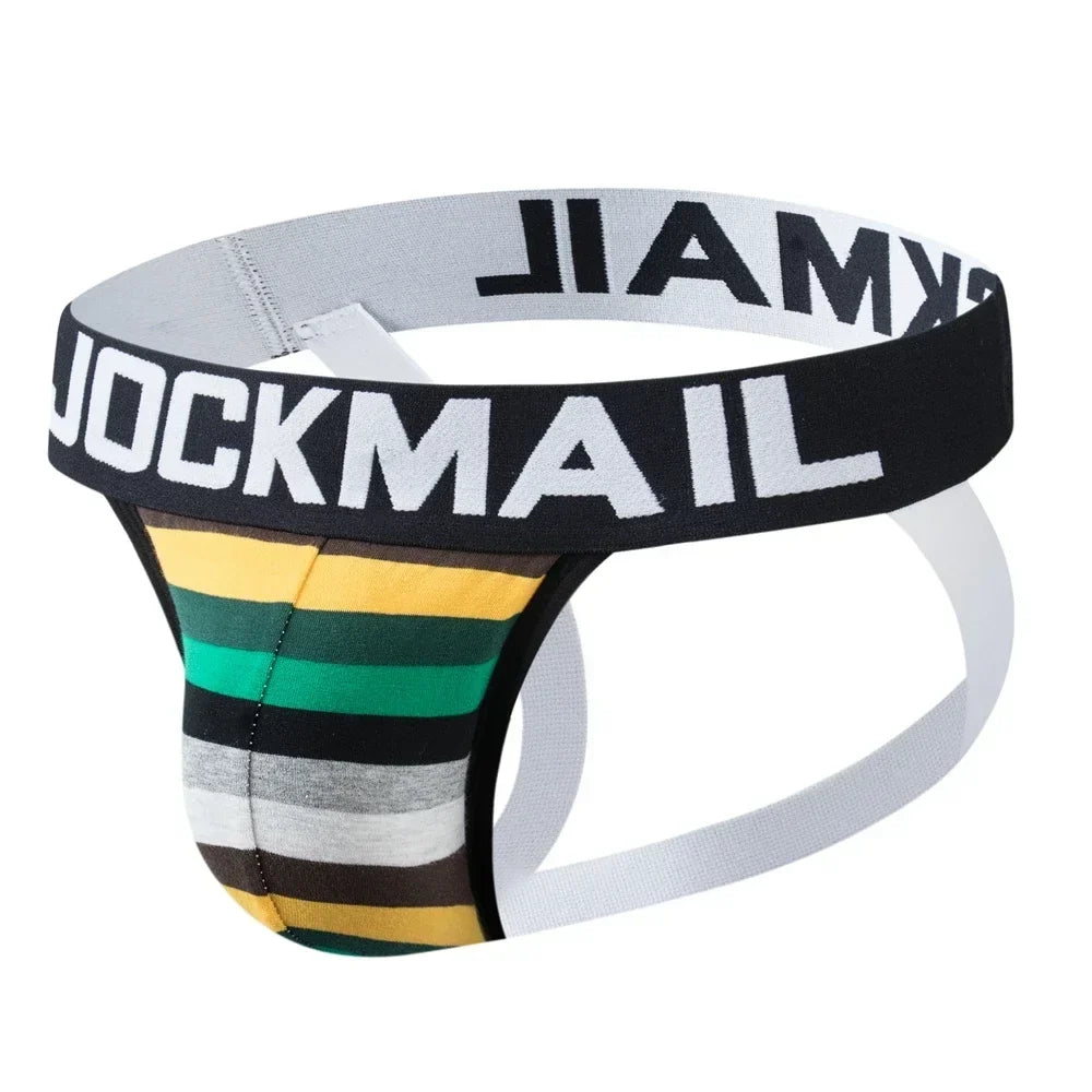 3pcs/Lot Sexy Men Underwear Jockstrap Brief Underpants Rainbow Stripes Gay Underwear Slip Tanga String Thong Breathable Cotton