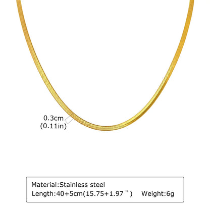 Stainless Steel Snake Chain Necklace for Women Men, Silver Color Herringbone Choker Flat Neck Chain 40-60cm Summer Jewelry