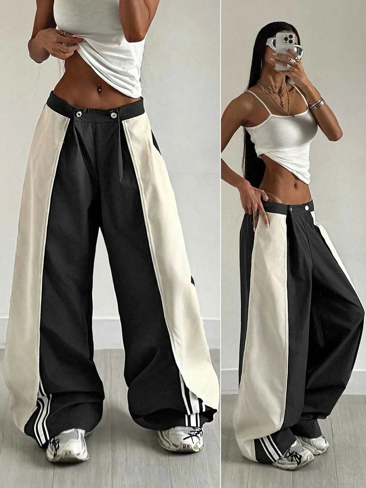Women’s Color Block Wide Leg Stripe Pants Streetwear