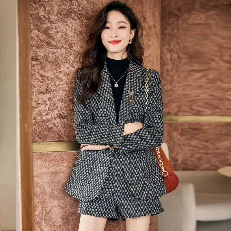 Autumn Winter Women's Elegant Fashion Printed Slim Blazers High Waist