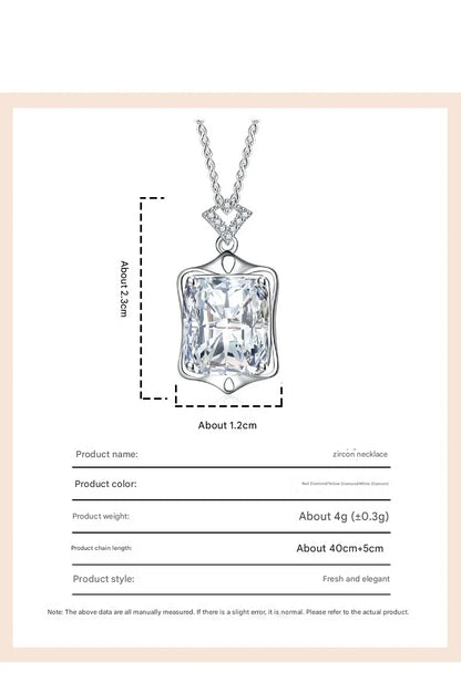 925 Sterling Silver Necklace Rectangular Zircon Pendant Necklace Women Fashion Simple Birthday Party Wedding Jewelry Gift