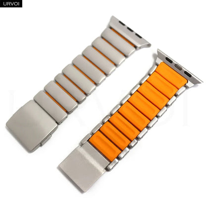 URVOI Stratos Band for Apple Watch Ultra 3 2 Series 11 10 9 8 SE3 Titanium Silicone Strap Magnet Clasp Bracelet DLC Coating 49mm