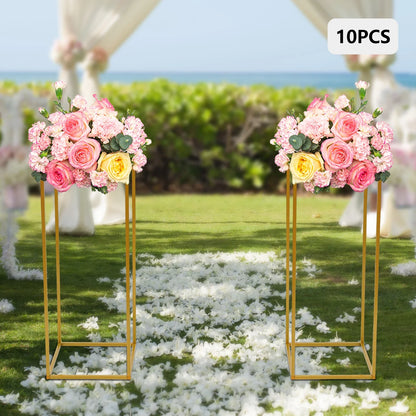 10pcs Wedding Flower Stand Set 23.62"h Gold Metal Column Rack Wedding