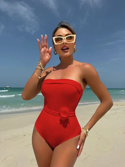 New One-piece Multi-wear One-piece Drawstring Strap Small Flower Swimsuit Swimsuit Bikini