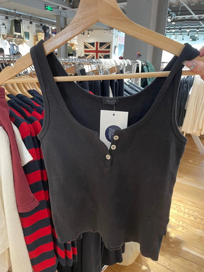 Buttons Waffle Cotton Tank Top Woman Round Neck Sexy Sleeveless Retro Crop Tops  Summer Solid Simple Vintage Y2k Vest Chic