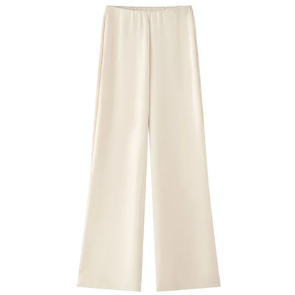 HXAO Satin Pant Sets Women's Two Pieces Set Strapless Off Shoulder Tube Vest 2 Piece Sets Woman Outfit High Waist Trousers Sets