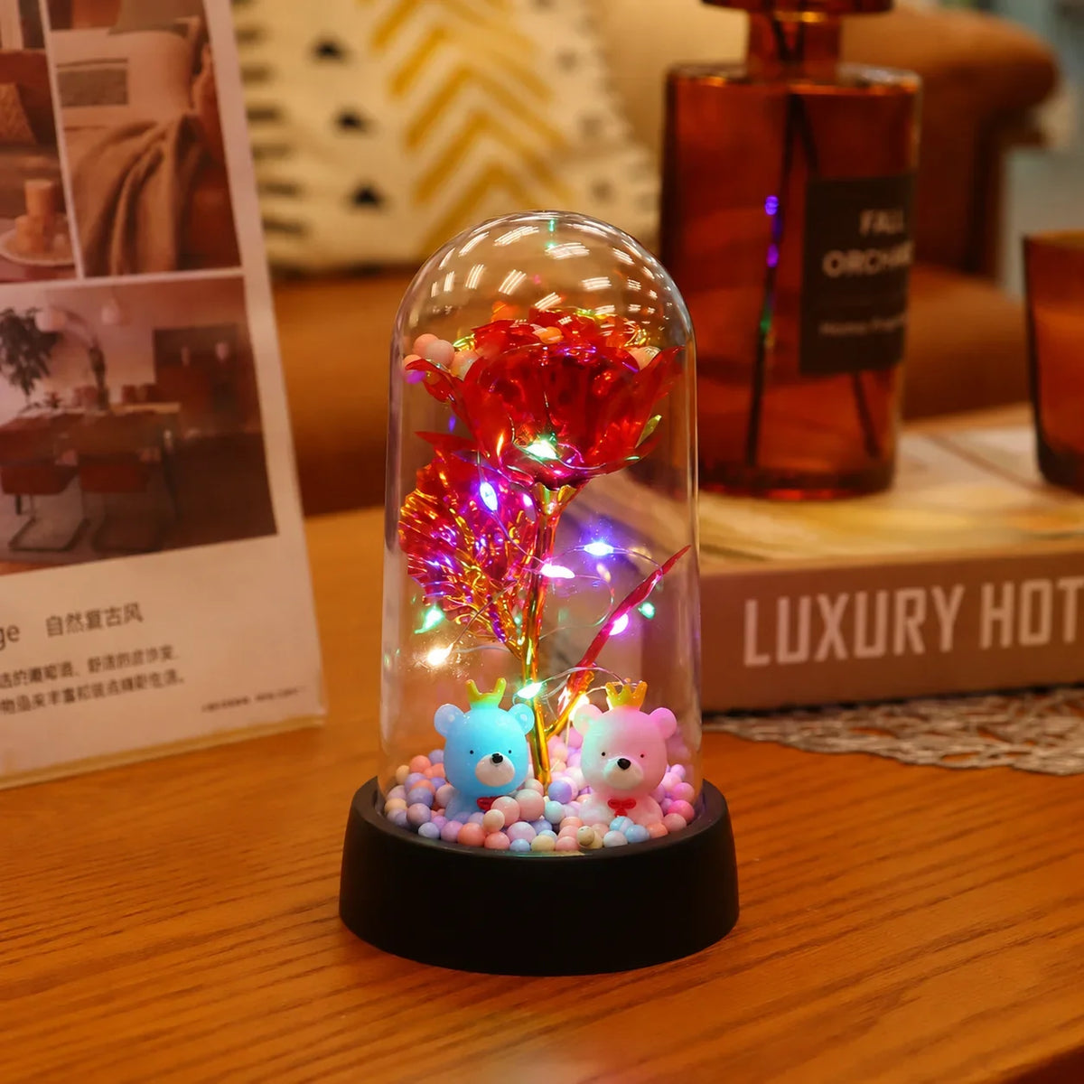 LED Valentine Day Gift For Girlfriend Eternal Rose Light 24K Gold Foil Flower In Glass Cover Mothers Day Wedding Bridesmaid Gift