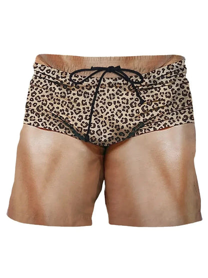 Summer New Men's Board Shorts Swimming Pants Drawstring Funny Shorts Fake Shorts Underwear Printed Micro Elastic Shorts