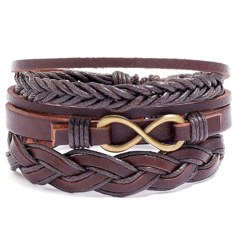 Modyle Multi-layer Gothic Leather Bracelet Set Punk Viantage Wings Charms Handwoven Bracelets for Men Jewelry Gifts